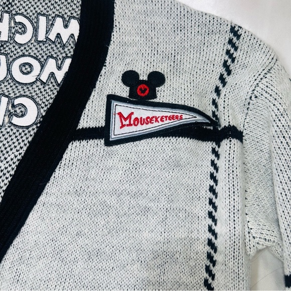 Disney Mickey Mouse Club Mouseketeers Cardigan SZ M Grayscale Black Sweater - Picture 6 of 11